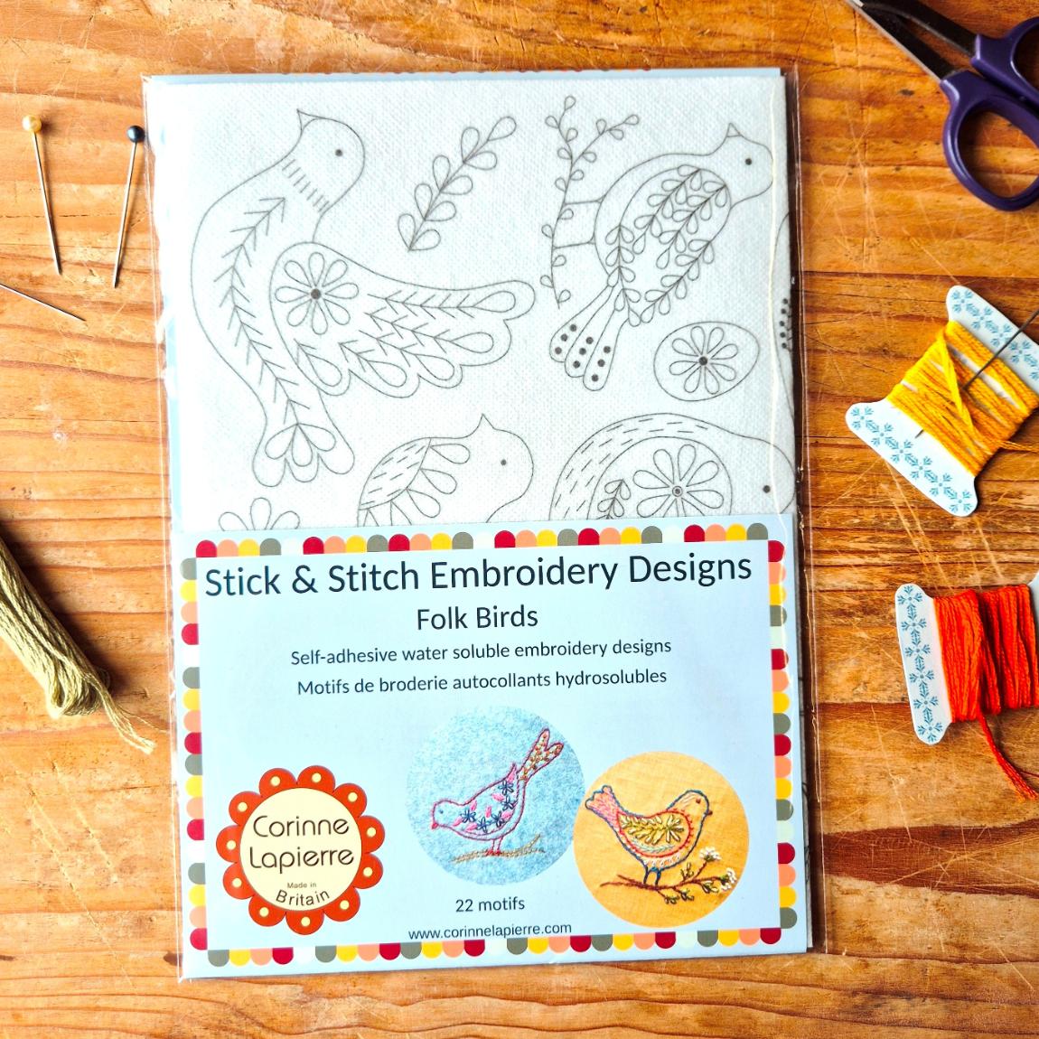 folk bird embroidery kit